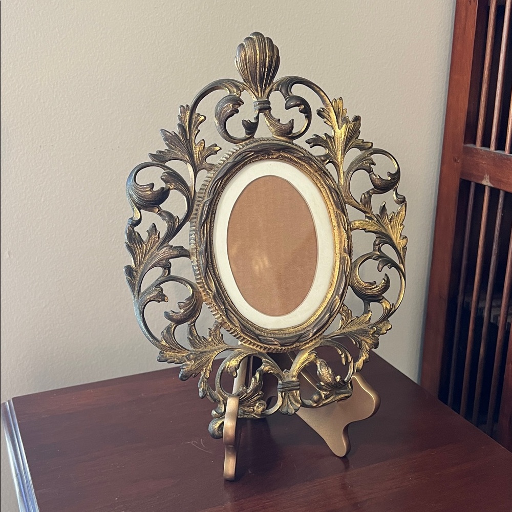 Vintage Antique Gold Gilt Brass Bronze Frame Ornate Italian Filigree Scrollwork - Picture 4 of 10